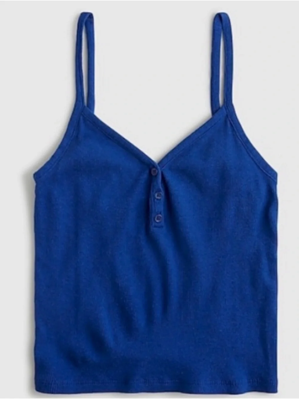J.Crew Women's Blue V-Neck Ribbed Henley Tank Top with Button Trim